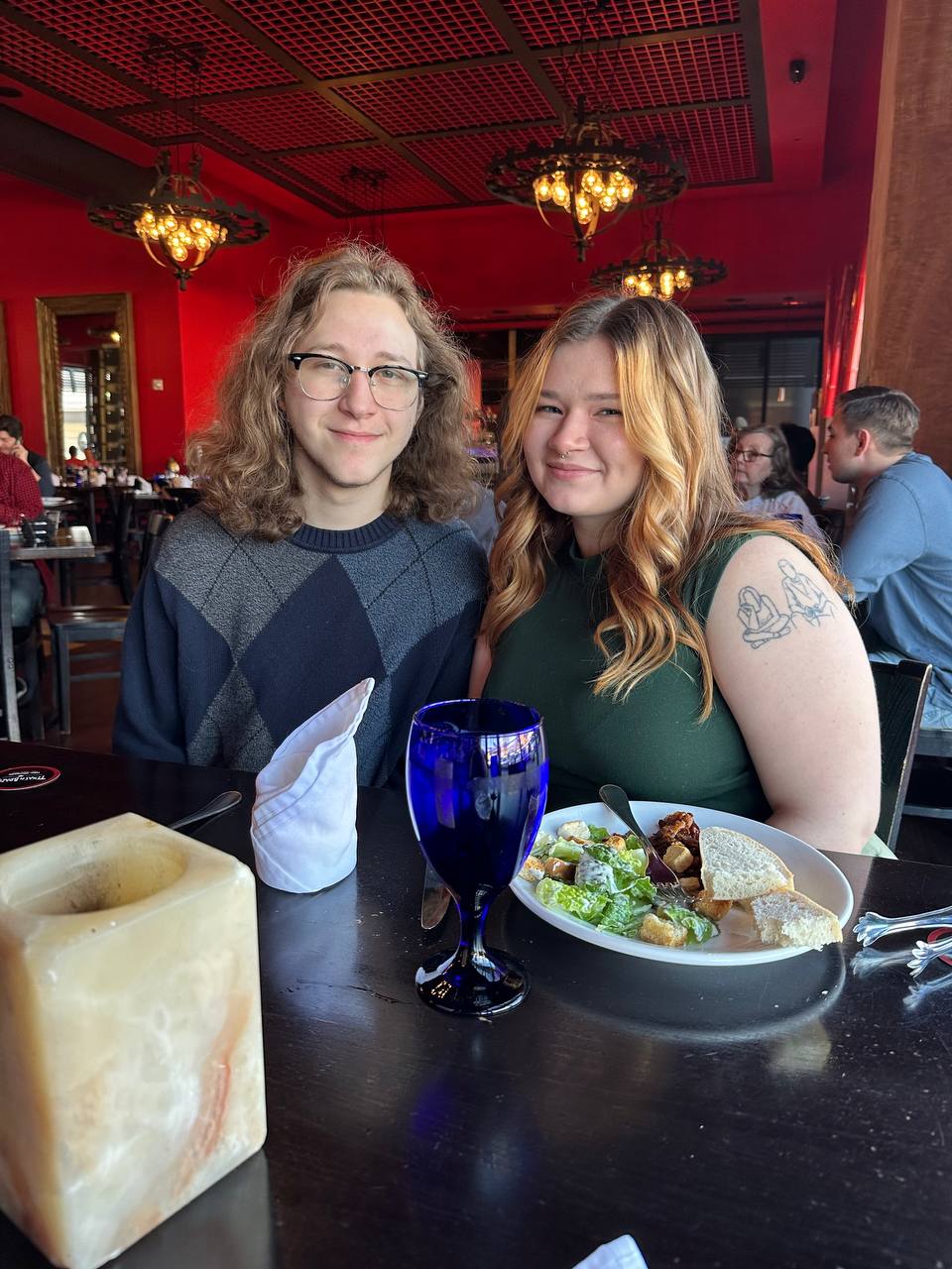 Lily and I at Texas de Brazil (back when my hair was super long)